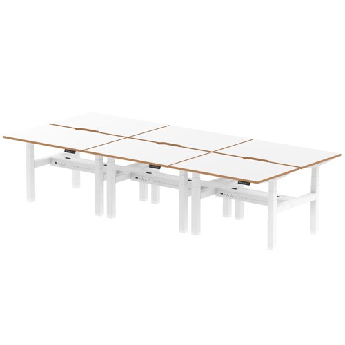 Air Back-to-Back Oslo 800 Height Adjustable B2B 6 Person Bench Desk Natural Wood Edge