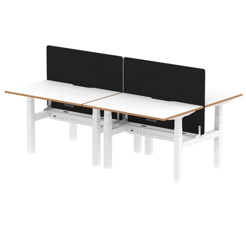 Air Back-to-Back Oslo 800 Height Adjustable B2B 4 Person Bench Desk Natural Wood Edge with Straight Screen