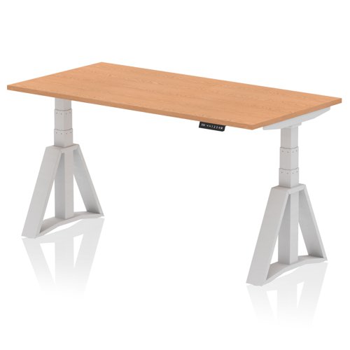 Air 1600 x 800mm Height Adjustable Office Desk Oak Top Silver Leg with Piste Foot Air 1600 x 800mm Height Adjustable Office Desk Oak Top Silver Leg with Piste Foot