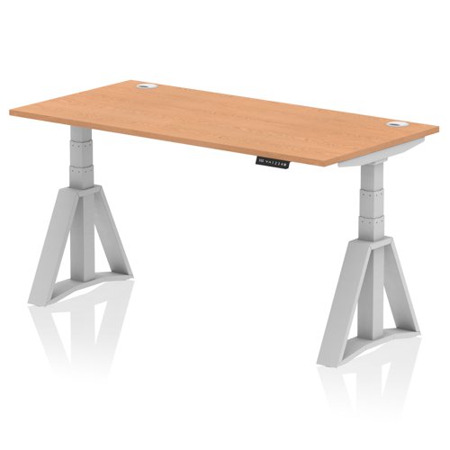 Air 1600 x 800mm Height Adjustable Office Desk Oak Top Cable Ports Silver Leg with Piste Foot Air 1600 x 800mm Height Adjustable Office Desk Oak Top Cable Ports Silver Leg with Piste Foot