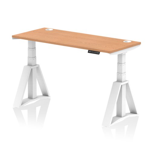 Air 1400 x 600mm Height Adjustable Office Desk Oak Top Cable Ports White Leg with Piste Foot Air 1400 x 600mm Height Adjustable Office Desk Oak Top Cable Ports White Leg with Piste Foot