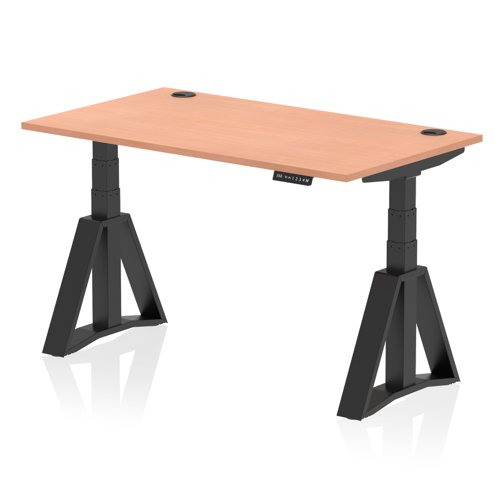 Air 1400 x 800mm Height Adjustable Office Desk Beech Top Cable Ports Black Leg with Piste Foot Air 1400 x 800mm Height Adjustable Office Desk Beech Top Cable Ports Black Leg with Piste Foot