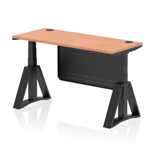 Air Modesty 1400 x 600mm Height Adjustable Office Desk Beech Top Cable Ports Black Leg With Black Steel Modesty Panel with Piste Foot Air Modesty 1400 x 600mm Height Adjustable Office Desk Beech Top Cable Ports Black Leg With Black Steel Modesty Panel with Piste Foot