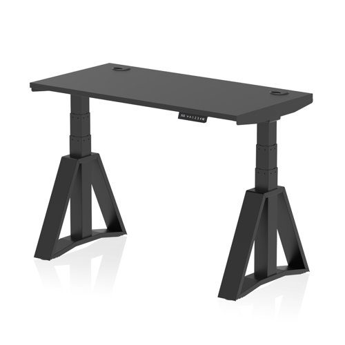 Air 1200 x 600mm Height Adjustable Office Desk Black Top Cable Ports Black Leg with Piste Foot Air 1200 x 600mm Height Adjustable Office Desk Black Top Cable Ports Black Leg with Piste Foot