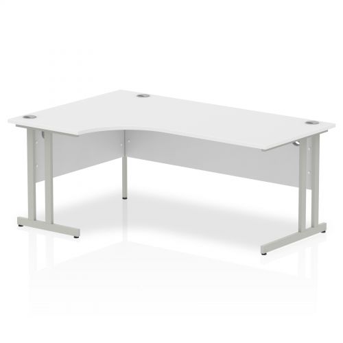 Impulse Contract Left Hand Crescent Cantilever Desk W1800 x D1200 x H730mm White Finish/Silver Frame - I000323