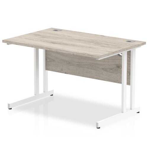 Impulse 1200 x 800mm Straight Desk Grey Oak Top White Cantilever Leg I003069