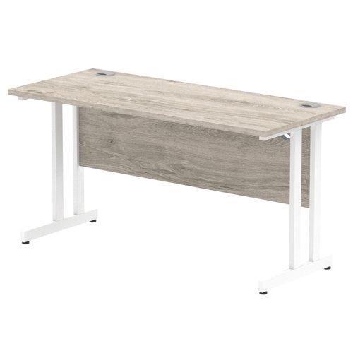 Impulse 1400 x 600mm Straight Desk Grey Oak Top White Cantilever Leg I003072