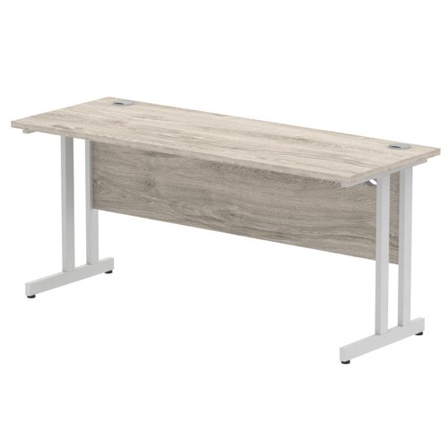 Impulse 1600 x 600mm Straight Desk Grey Oak Top Silver Cantilever Leg I003075