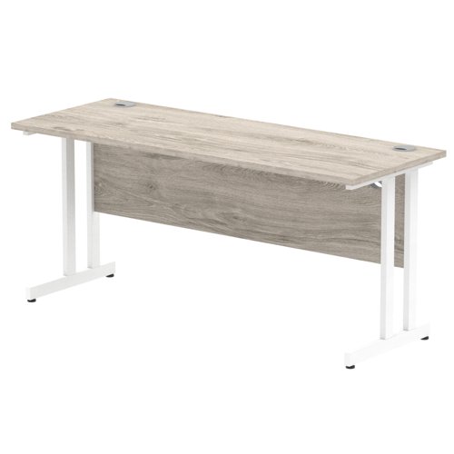 Impulse 1600 x 600mm Straight Desk Grey Oak Top White Cantilever Leg I003076