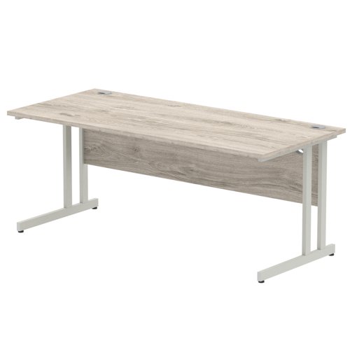 Impulse 1800 x 800mm Straight Desk Grey Oak Top Silver Cantilever Leg I003078