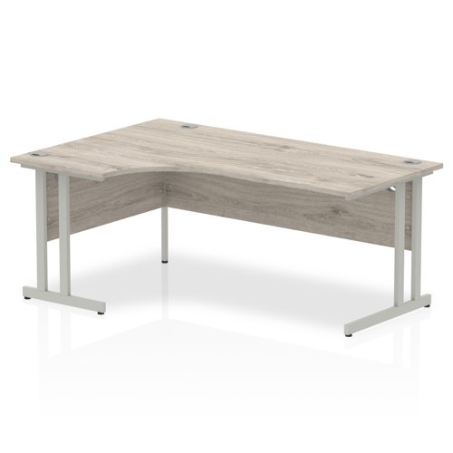 Impulse 1800mm Left Crescent Desk Grey Oak Top Silver Cantilever Leg I003134