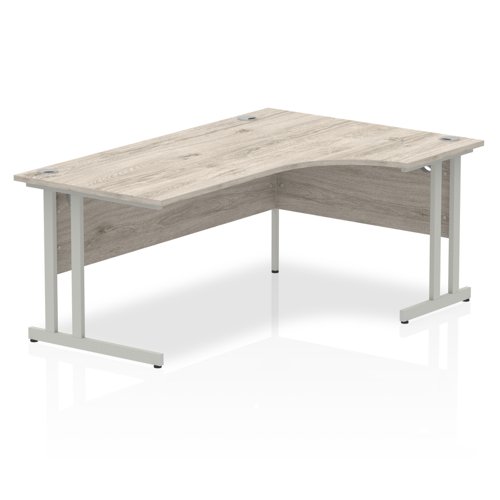 Impulse 1800mm Right Crescent Desk Grey Oak Top Silver Cantilever Leg I003135