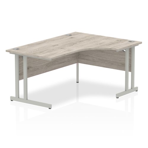 Impulse 1600mm Right Crescent Desk Grey Oak Top Silver Cantilever Leg I003137