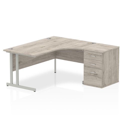 Dynamic+Impulse+1600mm+Right+Crescent+Desk+Grey+Oak+Top+Silver+Cantilever+Leg+Workstation+600mm+Deep+Desk+High+Pedestal+Bundle+I003183