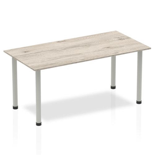 Impulse 1600mm Straight Table Grey Oak Top Silver Post Leg I003253