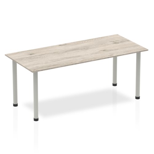 Impulse 1800mm Straight Table Grey Oak Top Silver Post Leg I003254