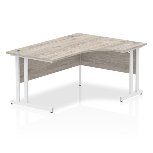 Impulse 1600mm Right Crescent Desk Grey Oak Top White Cantilever Leg I003527