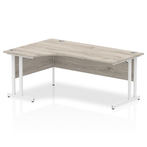 Impulse 1800mm Left Crescent Desk Grey Oak Top White Cantilever Leg I003528