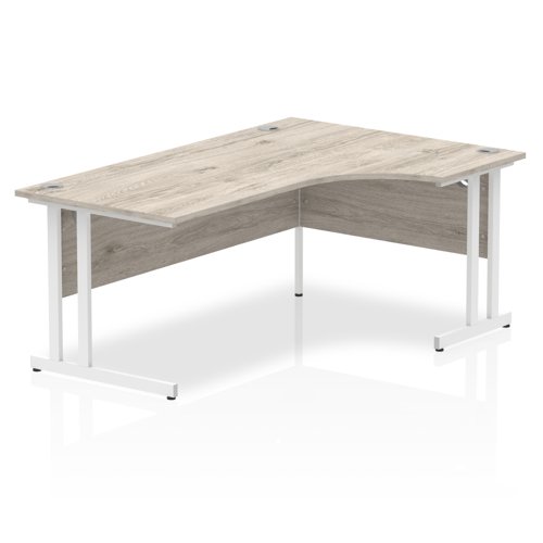 Impulse 1800mm Right Crescent Desk Grey Oak Top White Cantilever Leg I003529
