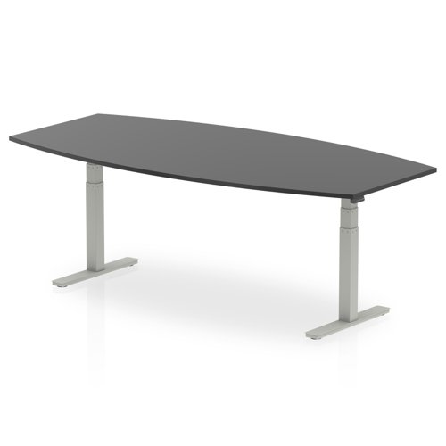 Boardroom / Meeting Dynamic High Gloss 2400mm Writable Boardroom Table Black Top Silver Height Adjustable Leg I003552