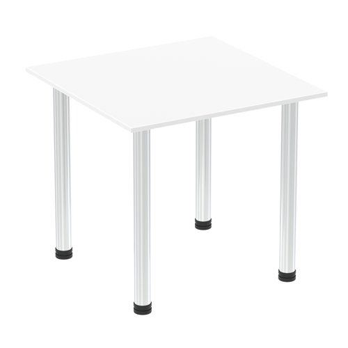 Impulse 800mm Square Table White Top Chrome Post Leg I003579