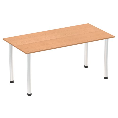 Impulse 1600mm Straight Table Oak Top Chrome Post Leg I003595