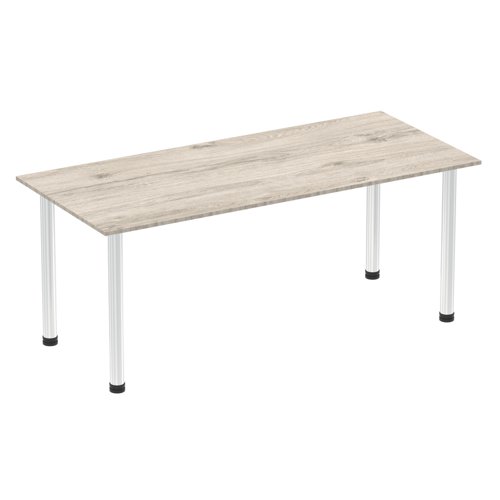 Impulse 1800mm Straight Table Grey Oak Top Chrome Post Leg I003618