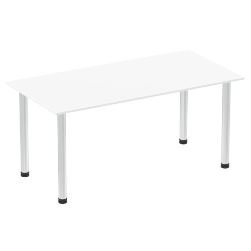 Impulse 1600mm Straight Table White Top Brushed Aluminium Post Leg I003642