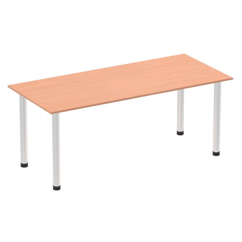 Impulse 1800mm Straight Table Beech Top Brushed Aluminium Post Leg I003646