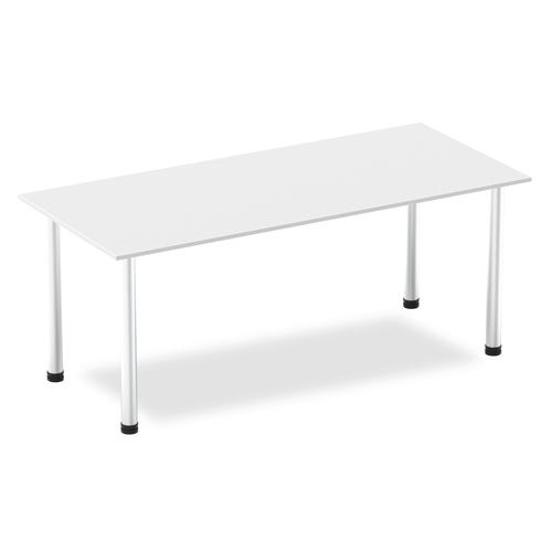 Impulse 1800mm Straight Table White Top Brushed Aluminium Post Leg I003647