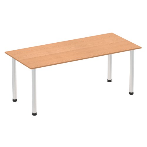 Impulse 1800mm Straight Table Oak Top Brushed Aluminium Post Leg I003648