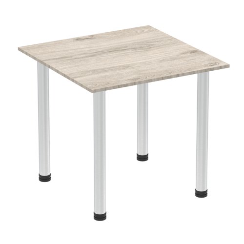 Impulse 800mm Square Table Grey Oak Top Aluminium Post Leg I003662