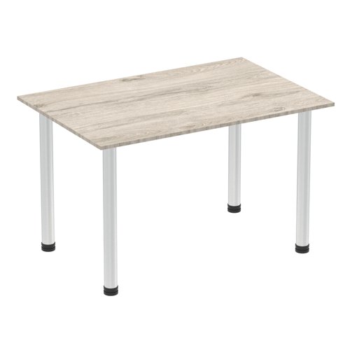 Impulse 1200mm Straight Table Grey Oak Top Brushed Aluminium Post Leg I003663