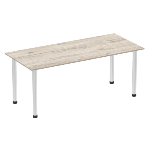 Impulse 1800mm Straight Table Grey Oak Top Brushed Aluminium Post Leg I003666