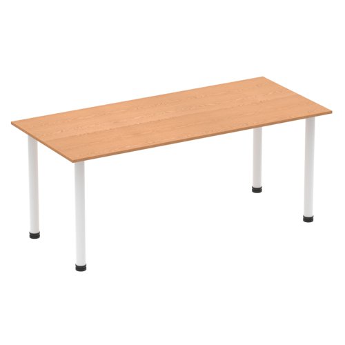 Impulse 1800mm Straight Table Oak Top White Post Leg I003696