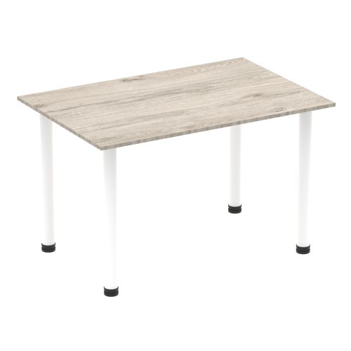 Impulse 1200mm Straight Table Grey Oak Top White Post Leg I003711