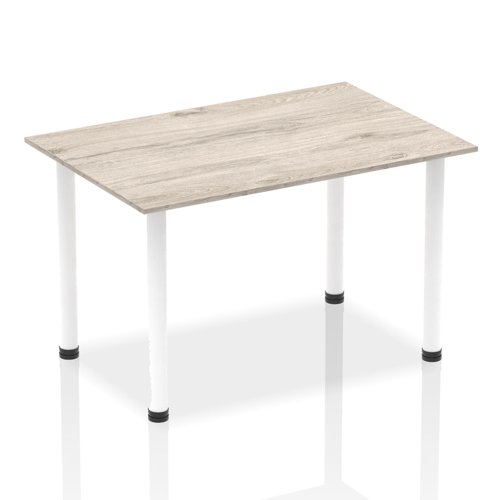 Impulse 1400mm Straight Table Grey Oak Top White Post Leg I003712