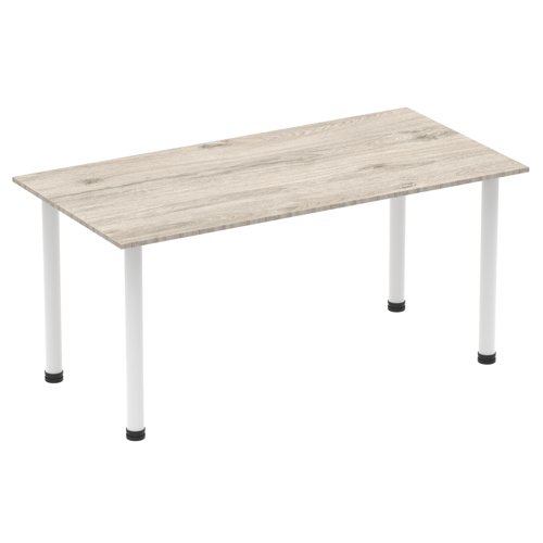 Impulse 1600mm Straight Table Grey Oak Top White Post Leg I003713