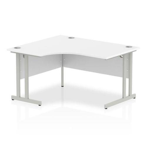 Impulse 1400mm Left Crescent Desk White Top Silver Cantilever Leg I003822