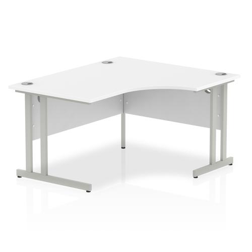 Impulse 1400mm Right Crescent Desk White Top Silver Cantilever Leg I003828