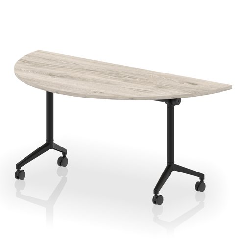 Impulse Plus Flip Top 1600mm Semi-Circle Table With Black Foot Grey Oak Top