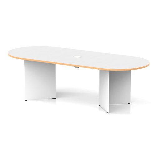 Impulse Volta 2400mm Boardroom Table With White Pop-up Power Module White Top With Natural Wood Edge Arrowhead Leg Impulse Volta 2400mm Boardroom Table With White Pop-up Power Module White Top With Natural Wood Edge Arrowhead Leg