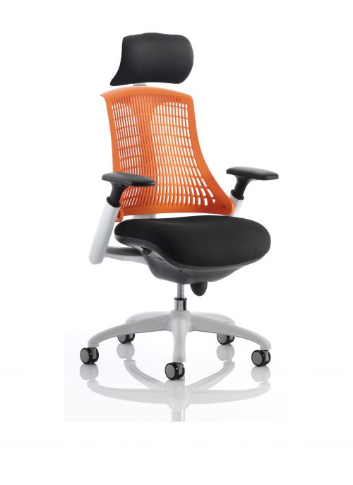 Flex Chair White Frame Back With Orange Back With Headrest KC0091