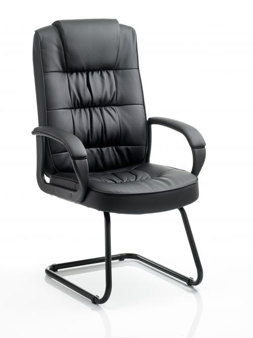 Moore Cantilever Visitor Chair Black Leather With Arms KC0151