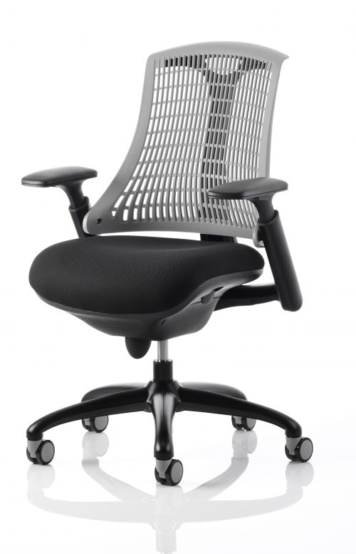 Desk Chairs Flex Task Operator Chair Black Frame Black Fabric Seat Grey Back With Arms OP000047