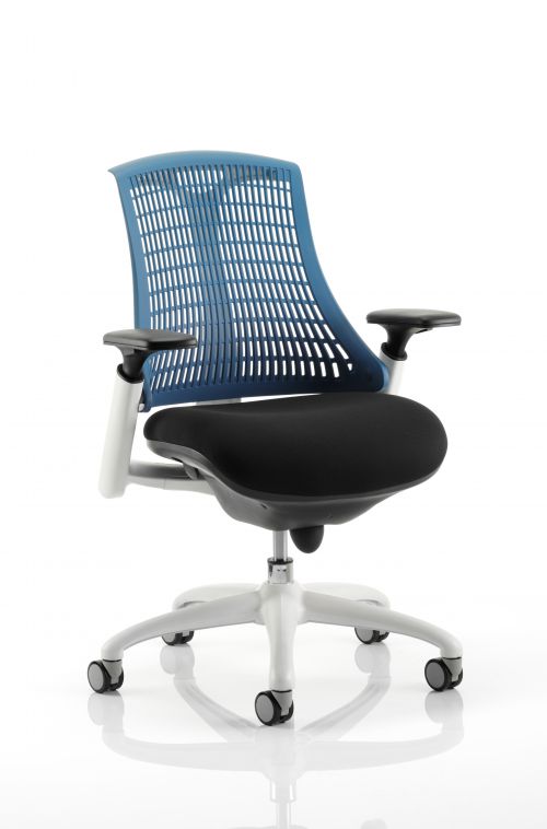 Flex Task Operator Chair White Frame Fabric Seat Blue Back With Arms OP000058
