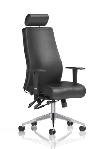 Desk Chairs Onyx Black Soft Bonded Leather With Headrest With Arms OP000098