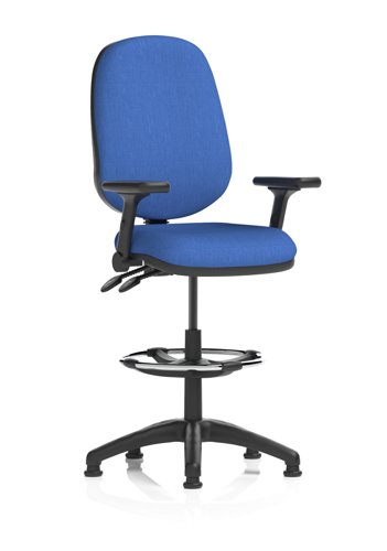 Eclipse Plus II Lever Task Operator Chair With High Rise Draughtsman Kit With Height Adjustable And Folding Arms Blue Eclipse Plus II Lever Task Operator Chair With High Rise Draughtsman Kit With Height Adjustable And Folding Arms Blue