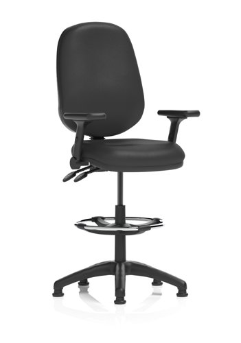 Eclipse Plus II Lever Task Operator Chair With High Rise Draughtsman Kit With Height Adjustable And Folding Arms Black Bonded Leather Eclipse Plus II Lever Task Operator Chair With High Rise Draughtsman Kit With Height Adjustable And Folding Arms Black Bonded Leather