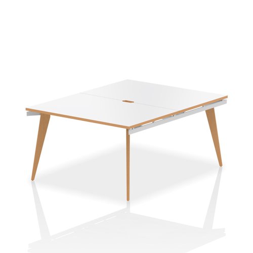 Oslo B2B White Frame Wooden Leg Bench Desk 1200 White With Natural Wood Edge (2 Pod)